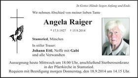 Traueranzeige Angela Raiger