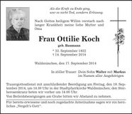 Traueranzeige Ottilie Koch