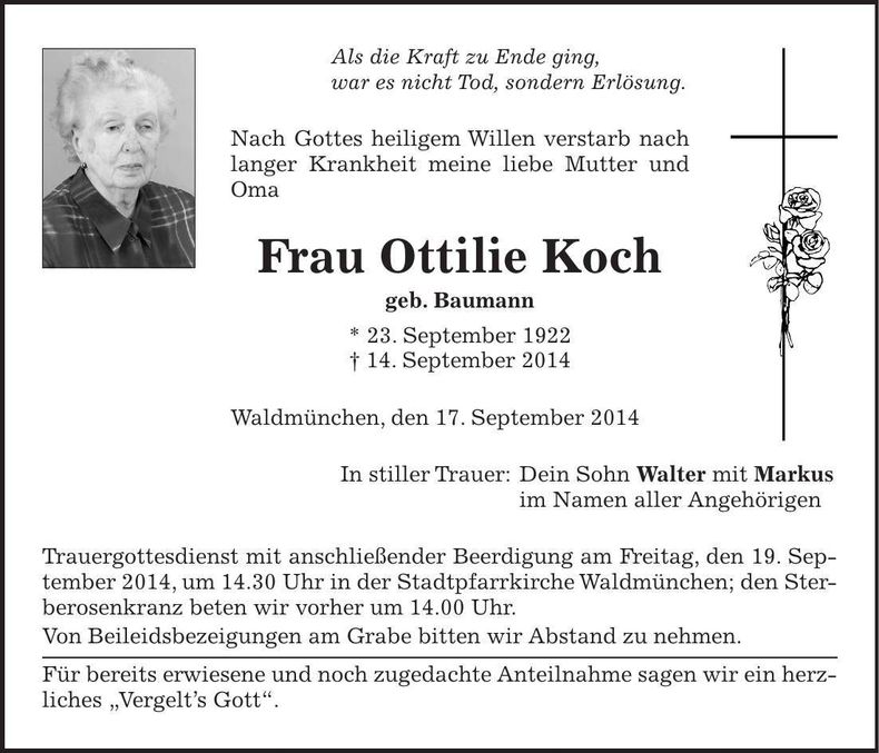 Traueranzeige Ottilie Koch