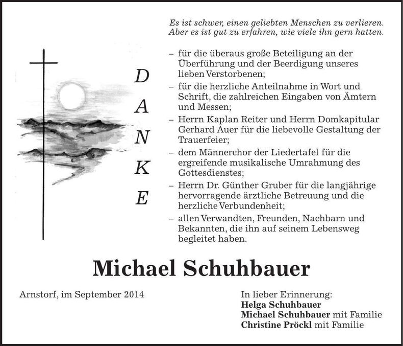 Traueranzeige Michael Schuhbauer