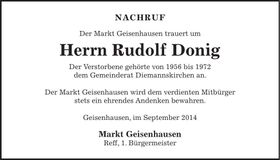 Traueranzeige Rudolf Donig