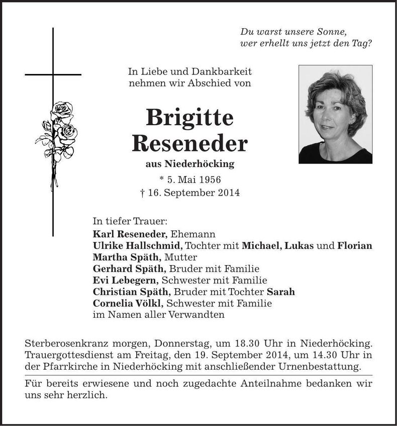 Traueranzeige Brigitte Reseneder