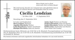 Traueranzeige Cäcilia Lendzian