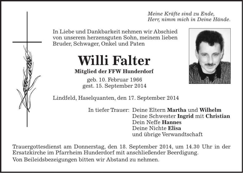 Traueranzeige Willi Falter
