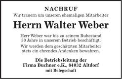 Traueranzeige Walter Weber