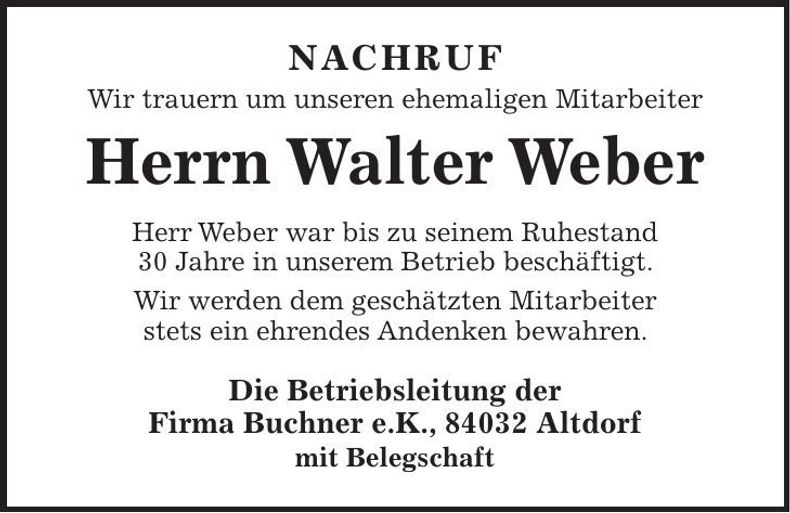 Traueranzeige Walter Weber