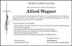 Traueranzeige Alfred Wagner