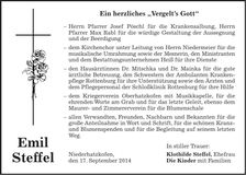 Traueranzeige Emil Steffel