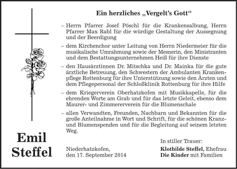 Traueranzeige Emil Steffel