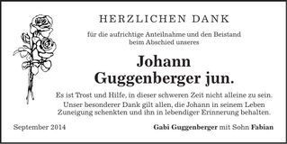 Traueranzeige Johann Guggenberger jun.