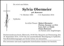 Traueranzeige Sylvia Obermeier