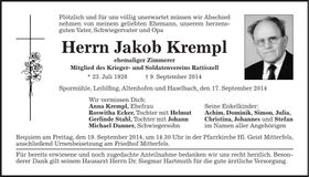Traueranzeige Jakob Krempl