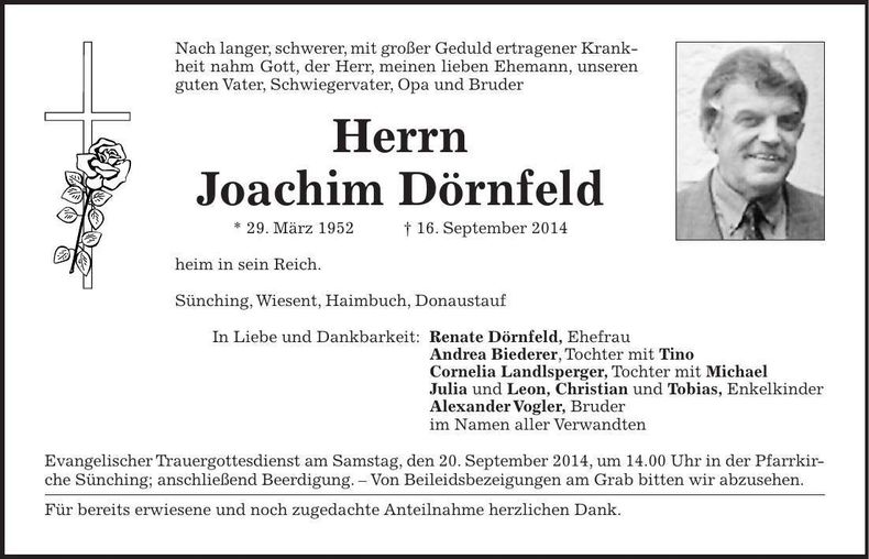Traueranzeige Joachim Dörnfeld