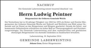 Traueranzeige Ludwig Peintner