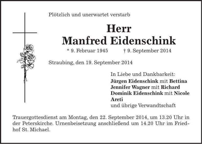 Traueranzeige Manfred Eidenschink