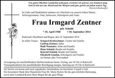 Traueranzeige Irmgard Zentner