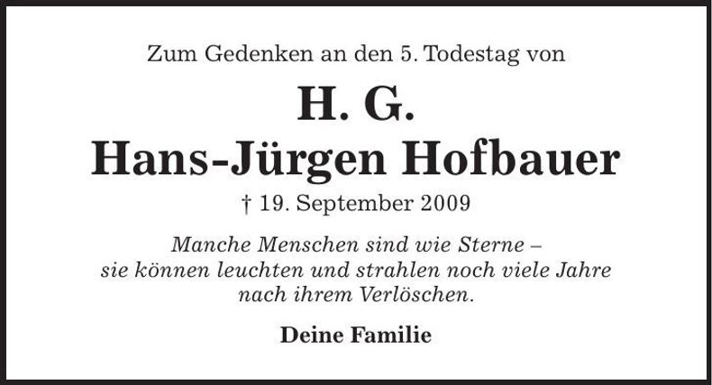 Traueranzeige Hans-Jürgen Hofbauer