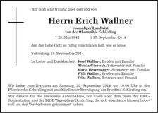 Traueranzeige Erich Wallner
