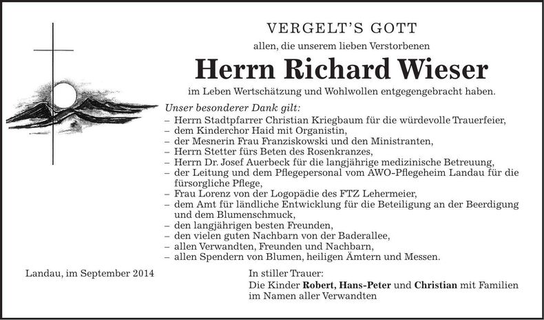 Traueranzeige Richard Wieser