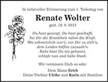 Traueranzeige Renate Wolter