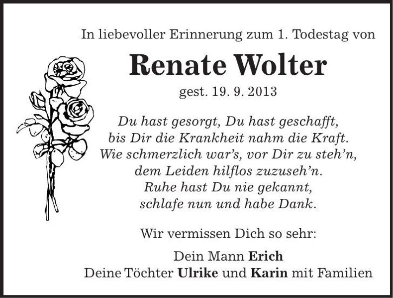 Traueranzeige Renate Wolter