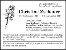Traueranzeige Christine Zschauer