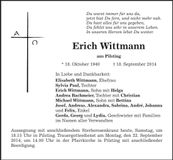 Traueranzeige Erich Wittmann