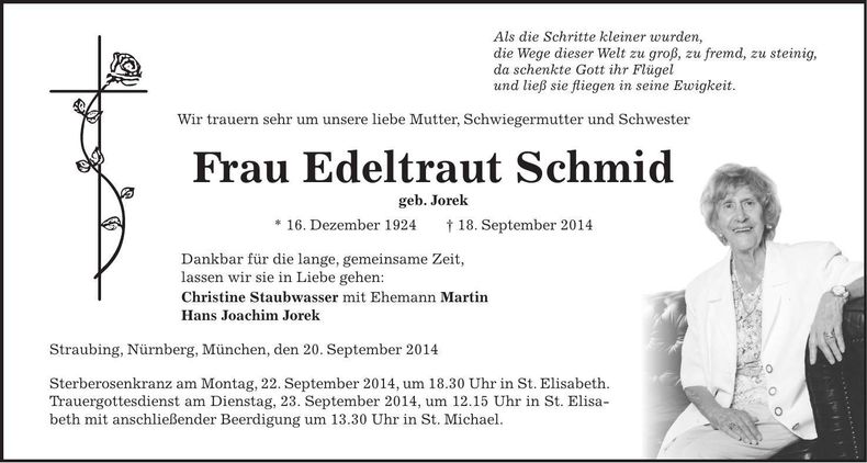 Traueranzeige Edeltraud Schmid
