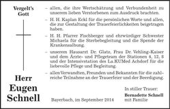 Traueranzeige Eugen Schnell