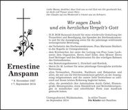 Traueranzeige Ernestine Anspann