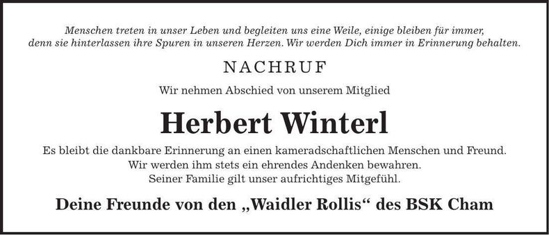 Traueranzeige Herbert Winterl