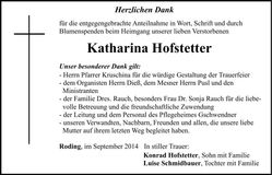Traueranzeige Katharina Hofstetter