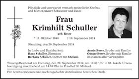 Traueranzeige Krimhilt Schuller