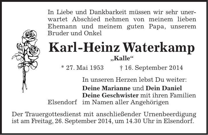 Traueranzeige Karl-Heinz Waterkamp