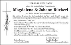 Traueranzeige Magdalena & Johann Rückerl
