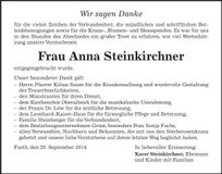 Traueranzeige Anna Steinkirchner