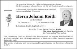 Traueranzeige Johann Roith