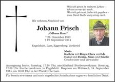 Traueranzeige Johann Frisch