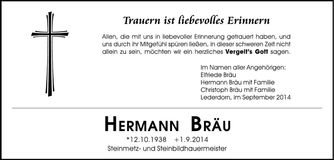 Traueranzeige Hermann Bräu