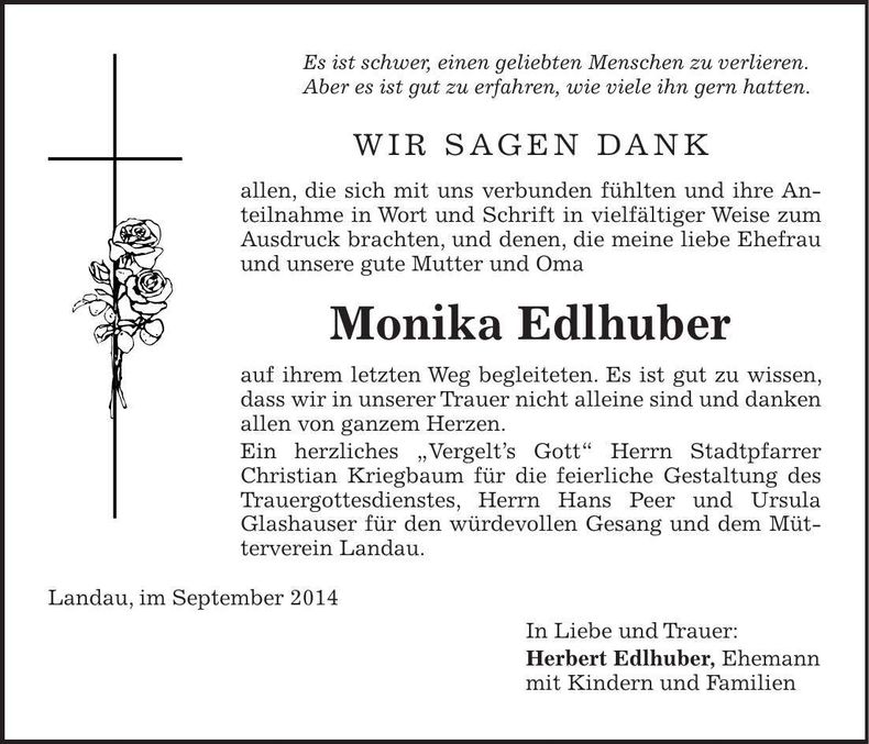 Traueranzeige Monika Edlhuber