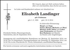 Traueranzeige Elisabeth Landinger