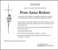 Traueranzeige Anna Kulzer