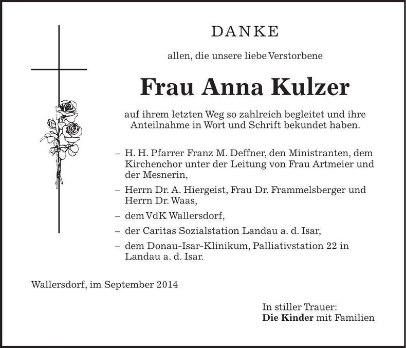 Traueranzeige Anna Kulzer