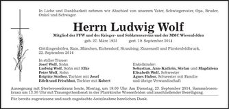 Traueranzeige Ludwig Wolf