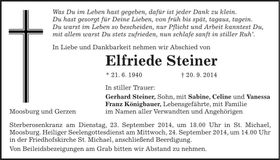 Traueranzeige Elfriede Steiner