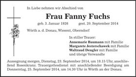 Traueranzeige Fanny Fuchs