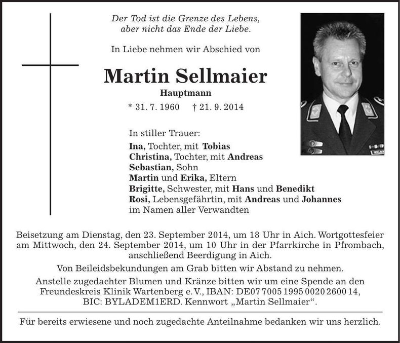 Traueranzeige Martin Sellmaier