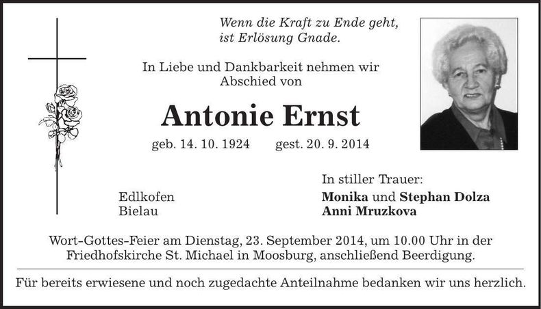 Traueranzeige Antonie Ernst