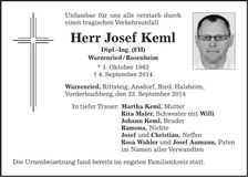 Traueranzeige Josef Keml