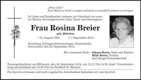 Traueranzeige Rosina Breier